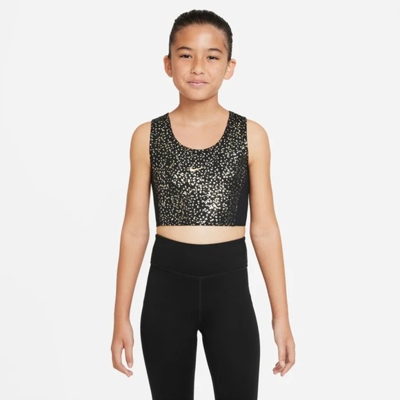 Nike DRI-FIT One Black/Gold Star Leggings & Crop Tank SET Girls Sz XL - Picture 9 of 10